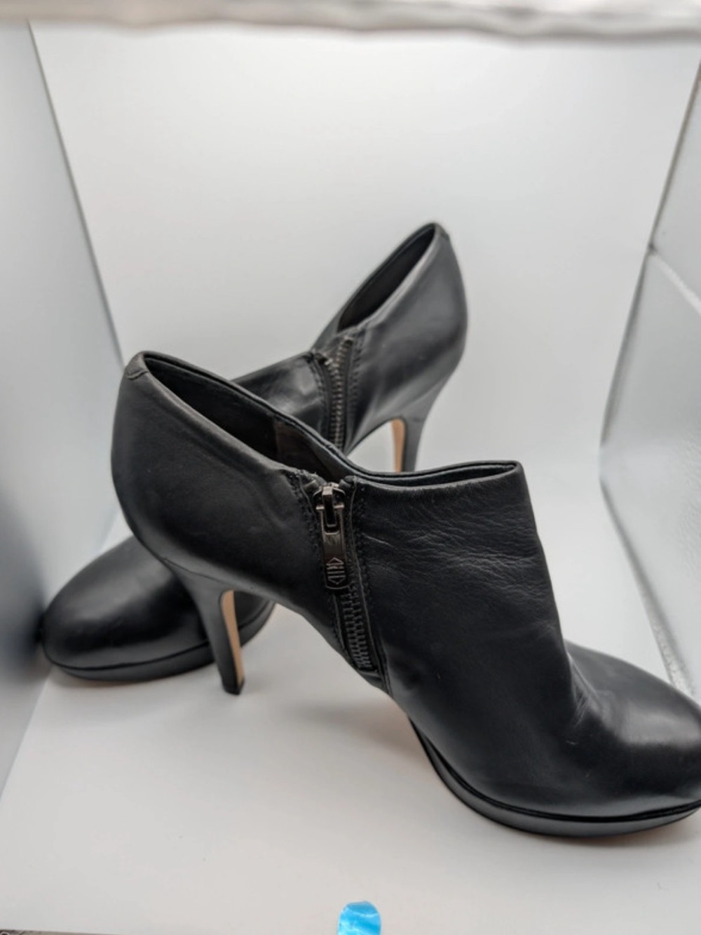Vince Camuto Black Leather Zip Ankle Booties